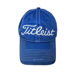 Titleist FJ Pro V1 Slideback Golf Hat Blue White Embroidered Spell Out Logo